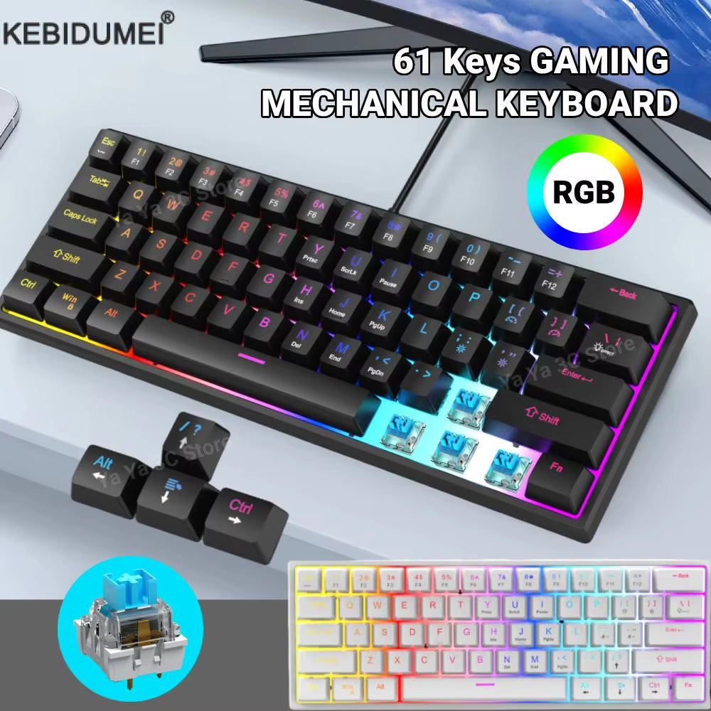 60% Compact Wired Keyboard 61 Keys RGB Backlight Gaming Keyboard Portable Office Computer Mini Keyboard for Windows PC