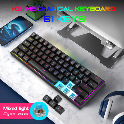 60% Compact Wired Keyboard 61 Keys RGB Backlight Gaming Keyboard Portable Office Computer Mini Keyboard for Windows PC