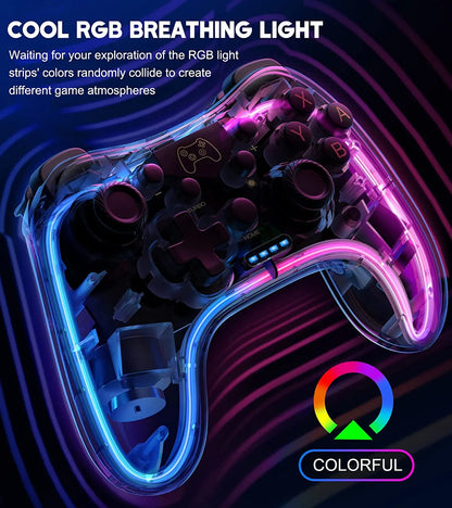 Controller 7039 for Switch with RGB Lights,Turbo,Wake-Up Function,Supports Multi-Platform&App Control,Transparent Gamepad