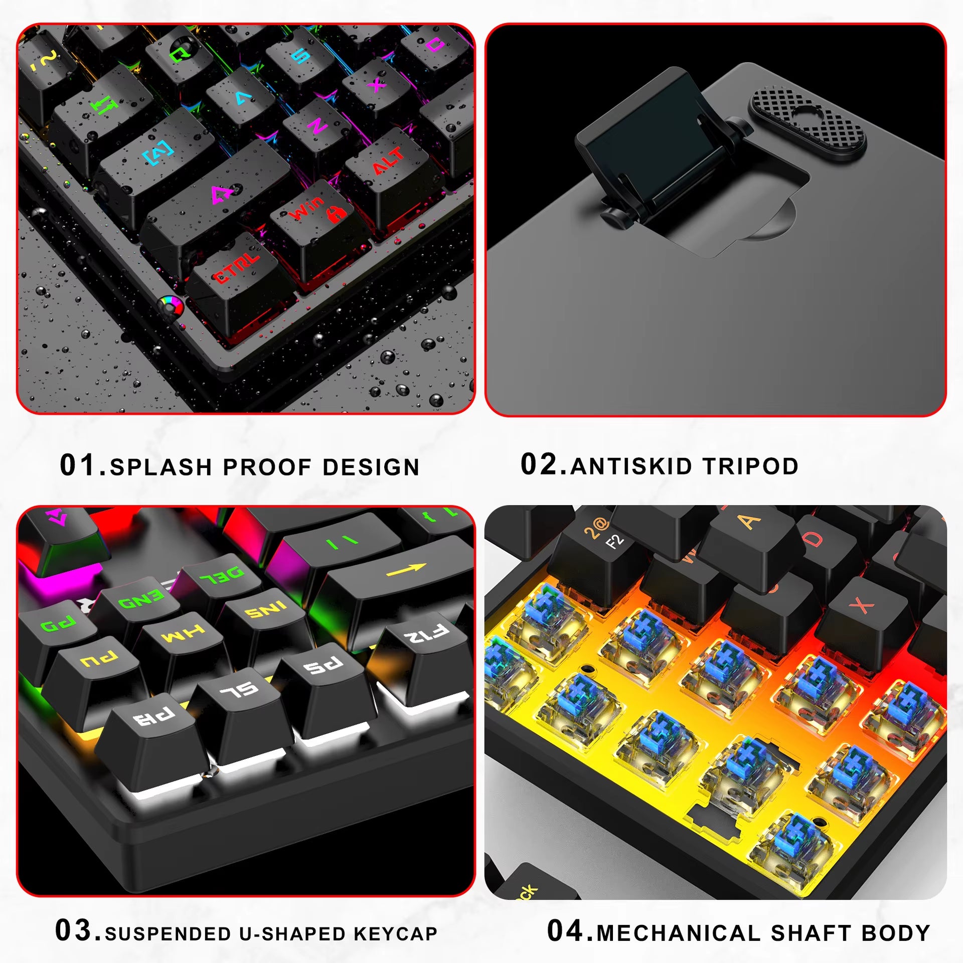 60% Compact Wired Keyboard 61 Keys RGB Backlight Gaming Keyboard Portable Office Computer Mini Keyboard for Windows PC