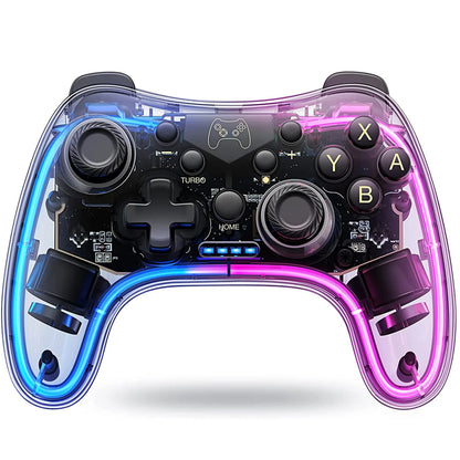 Controller 7039 for Switch with RGB Lights,Turbo,Wake-Up Function,Supports Multi-Platform&App Control,Transparent Gamepad