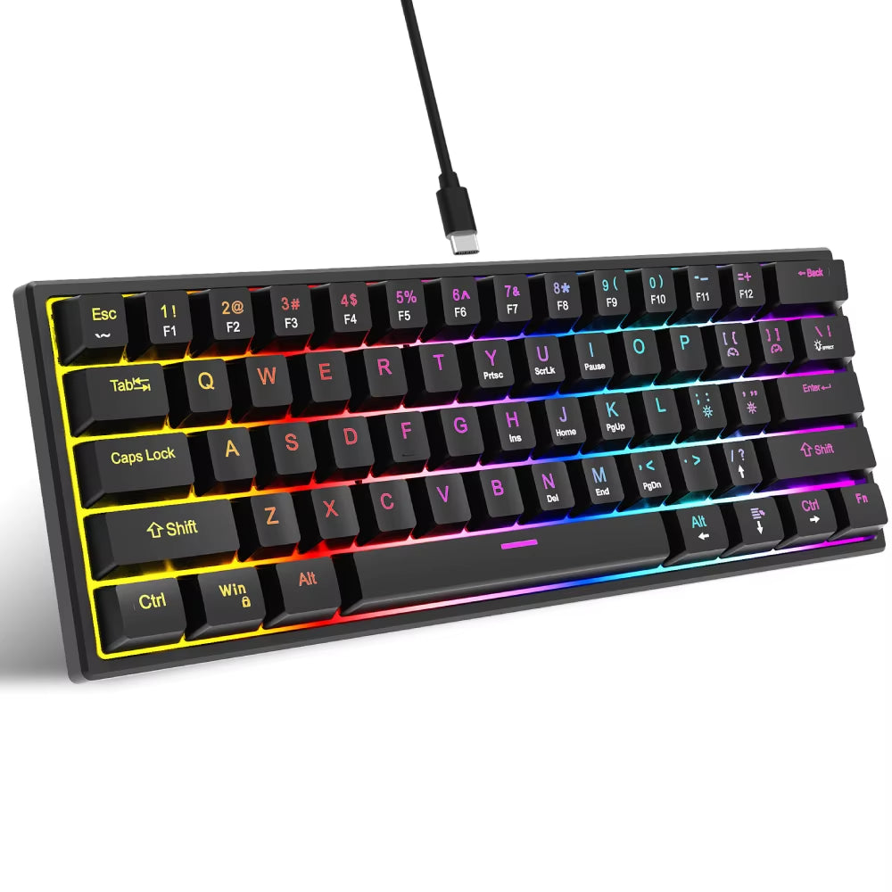 60% Compact Wired Keyboard 61 Keys RGB Backlight Gaming Keyboard Portable Office Computer Mini Keyboard for Windows PC